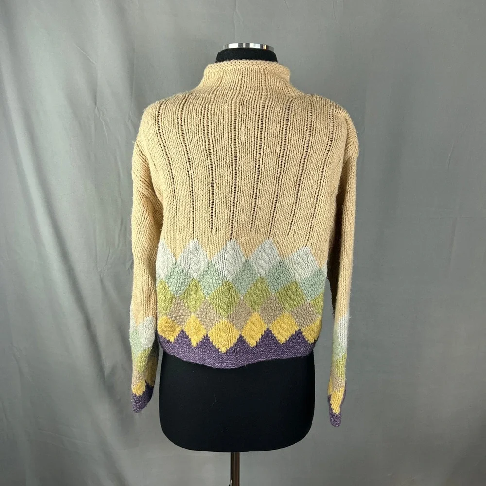 Liz Claiborne Knitted By Hand Sweater Womens Medium Multicolor Argyle Mock Neck